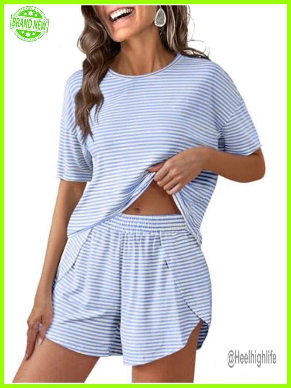 Womens Striped Pajama Set Short Sleeve Shorts Lounge 2 Piece